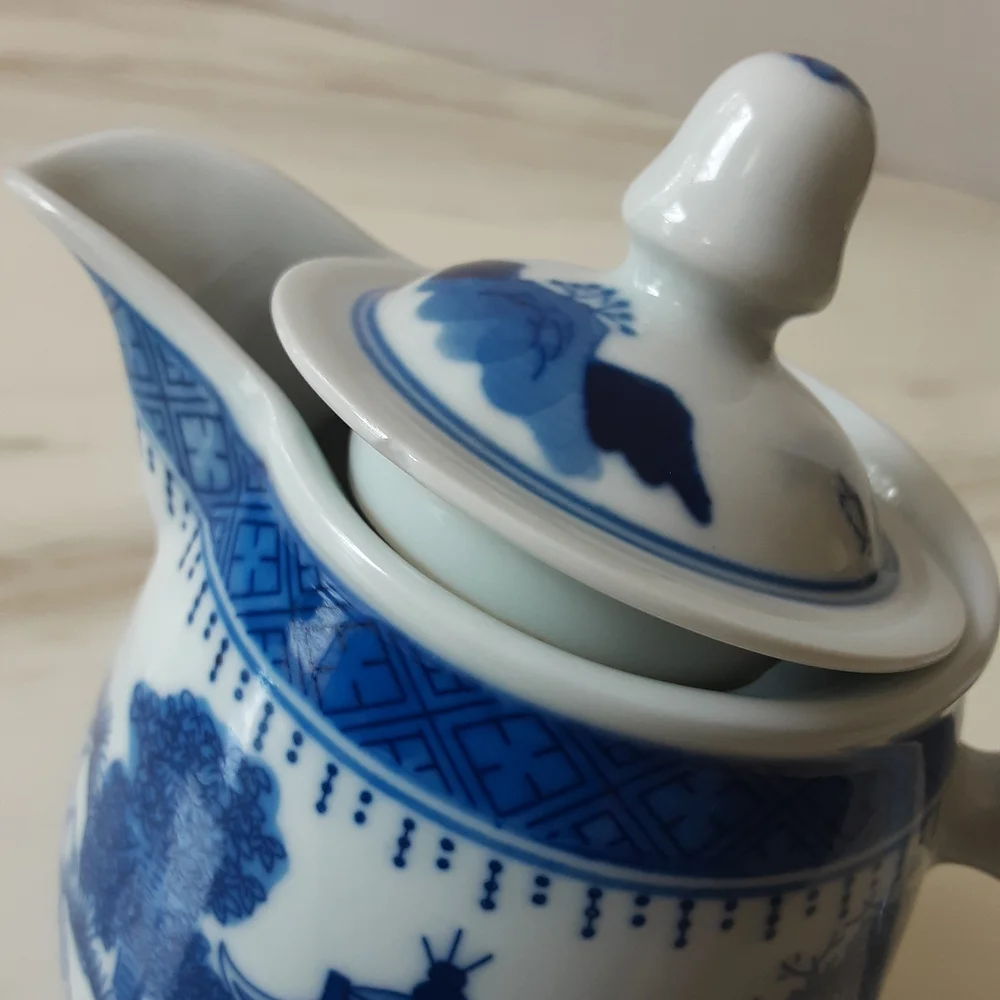 Jingdezhen Porcelain Blue & White Canton 3 Piece Tea Set - Vtg